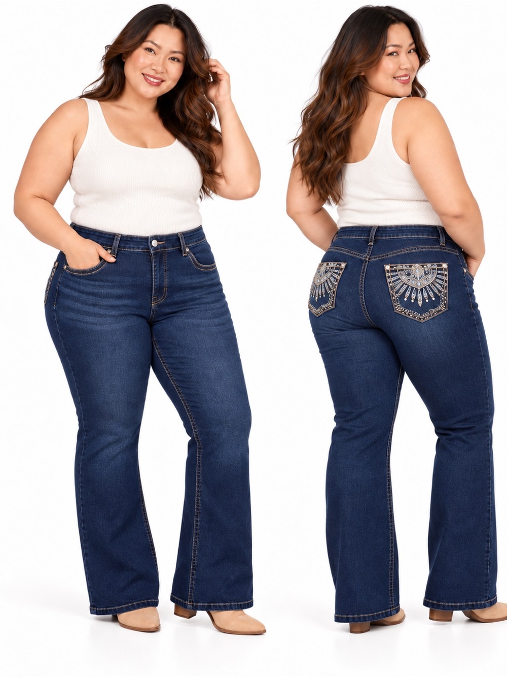 New Max Jeans Size 16 Dark Wash Embellished Bootcut Stretch